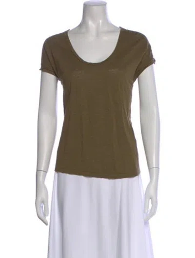 Pre-owned Frame Linen Scoop Neck T-shirt In Green