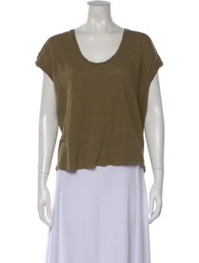 Pre-owned Frame Linen Scoop Neck T-shirt In Green