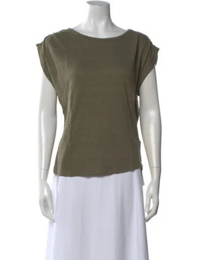 Pre-owned Frame Linen Scoop Neck T-shirt In Green