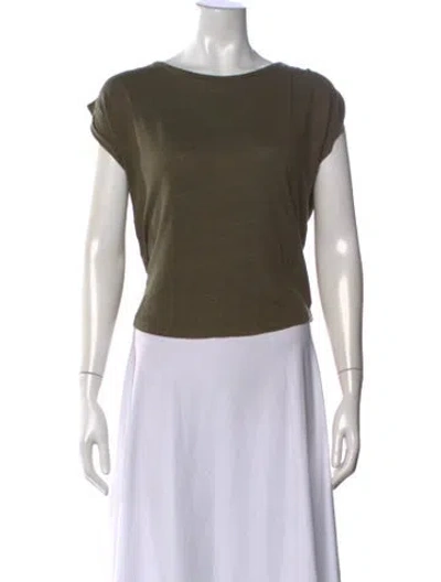 Pre-owned Frame Linen Scoop Neck T-shirt In Green