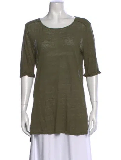 Pre-owned Frame Linen Scoop Neck T-shirt In Green