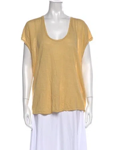 Pre-owned Frame Linen Scoop Neck T-shirt In Yellow