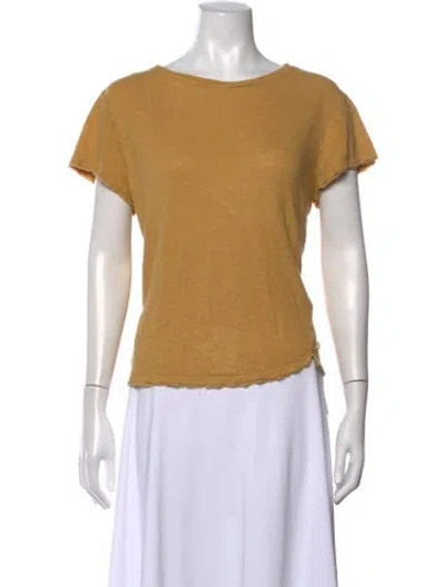 Pre-owned Frame Linen Scoop Neck T-shirt In Yellow