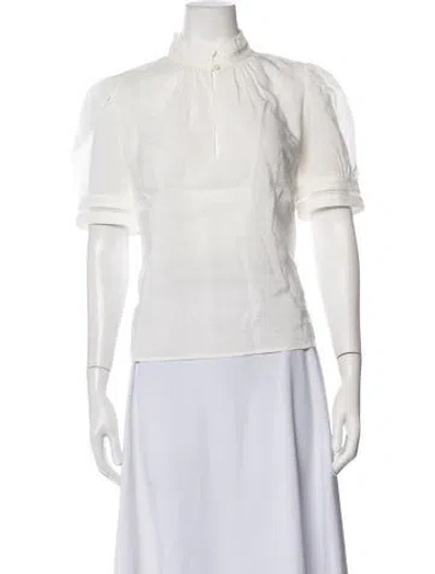 Pre-owned Frame Linen Short Sleeve Blouse W/ Tags In White