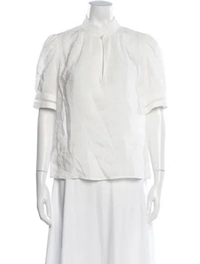 Pre-owned Frame Linen Short Sleeve Blouse In White