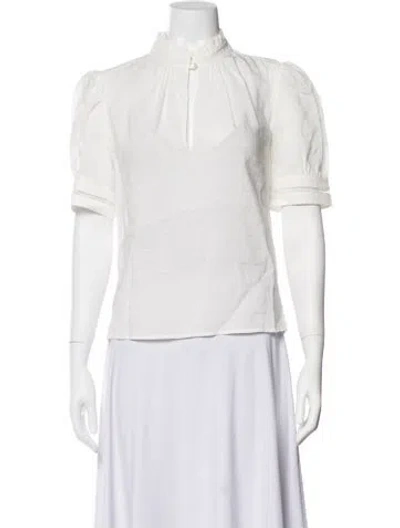Pre-owned Frame Linen Short Sleeve Blouse In White