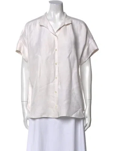 Pre-owned Frame Linen Short Sleeve Button-up Top In White