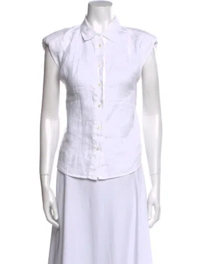 Pre-owned Frame Linen Short Sleeve Button-up Top In White