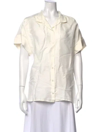 Pre-owned Frame Linen Short Sleeve Button-up Top In White