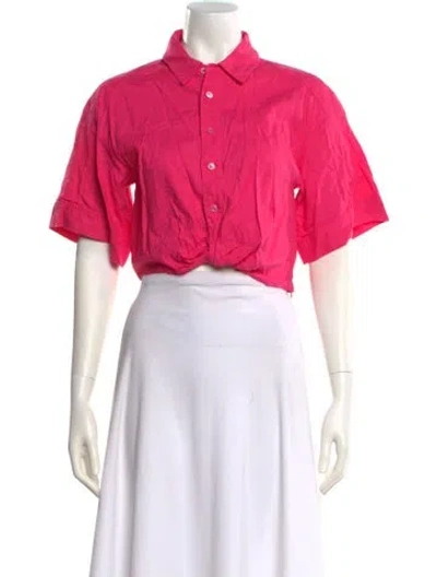 Pre-owned Frame Linen Short Sleeve Crop Top In Pink