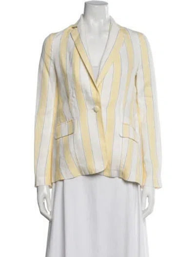 Pre-owned Frame Linen Striped Blazer In Blue/white/yellow