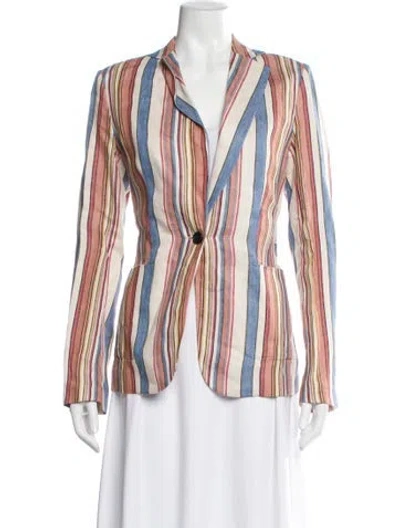 Pre-owned Frame Linen Striped Blazer In Pink