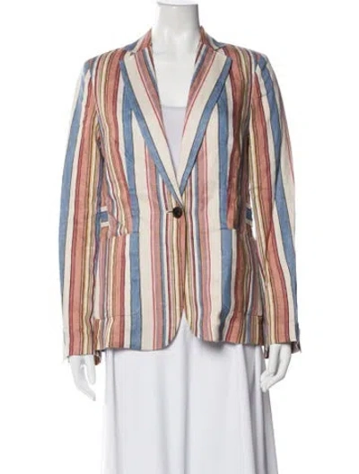 Pre-owned Frame Linen Striped Blazer In Red