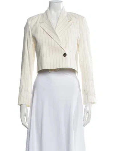 Pre-owned Frame Linen Striped Blazer In White