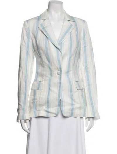 Pre-owned Frame Linen Striped Blazer In White