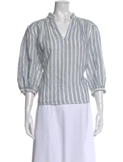 Pre-owned Frame Linen Striped Blouse In Blue