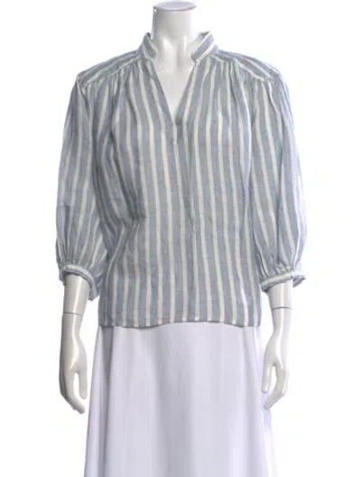 Pre-owned Frame Linen Striped Blouse In Blue