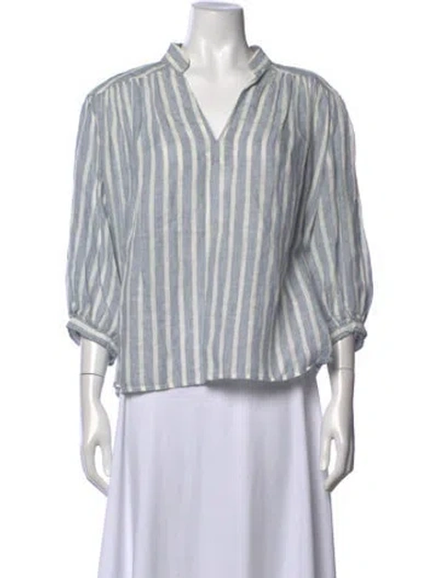 Pre-owned Frame Linen Striped Blouse In Blue