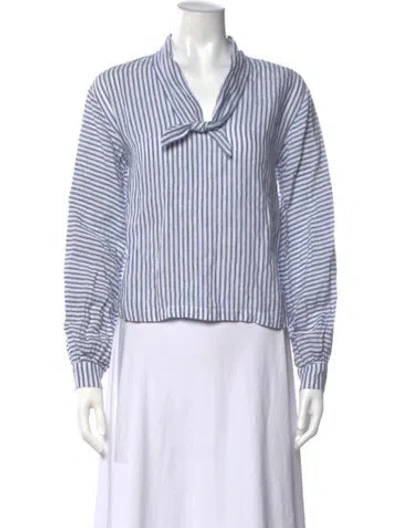 Pre-owned Frame Linen Striped Blouse In Blue/white