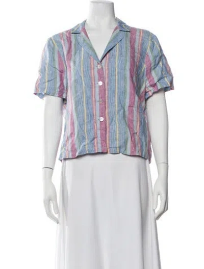 Pre-owned Frame Linen Striped Button-up Top In Blue