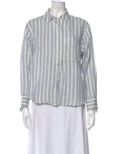 Pre-owned Frame Linen Striped Button-up Top In Blue