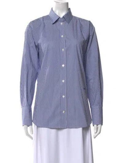 Pre-owned Frame Linen Striped Button-up Top In Blue