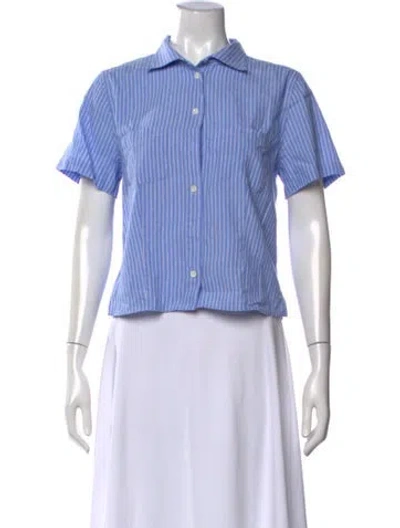 Pre-owned Frame Linen Striped Button-up Top In Blue/white
