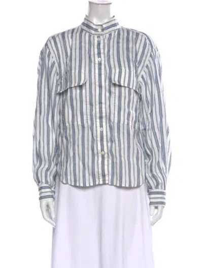 Pre-owned Frame Linen Striped Button-up Top In Neutrals