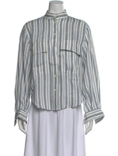 Pre-owned Frame Linen Striped Button-up Top In White