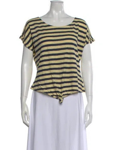 Pre-owned Frame Linen Striped Crop Top In Blue