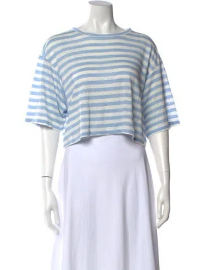Pre-owned Frame Linen Striped Crop Top In Blue