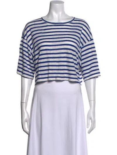 Pre-owned Frame Linen Striped Crop Top In Blue/white
