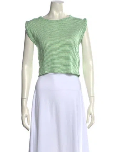 Pre-owned Frame Linen Striped Crop Top In Green