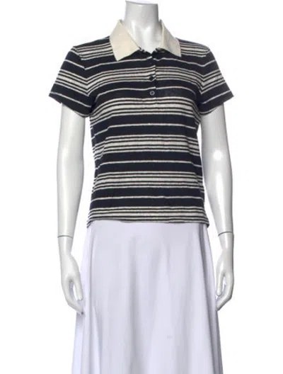 Pre-owned Frame Linen Striped Polo In Black