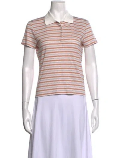Pre-owned Frame Linen Striped Polo W/ Tags In Blue