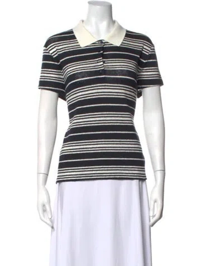 Pre-owned Frame Linen Striped Polo W/ Tags In Blue