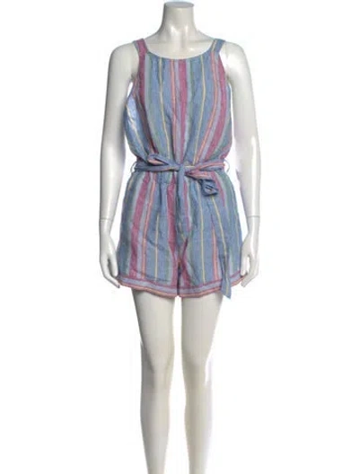 Pre-owned Frame Linen Striped Romper In Blue