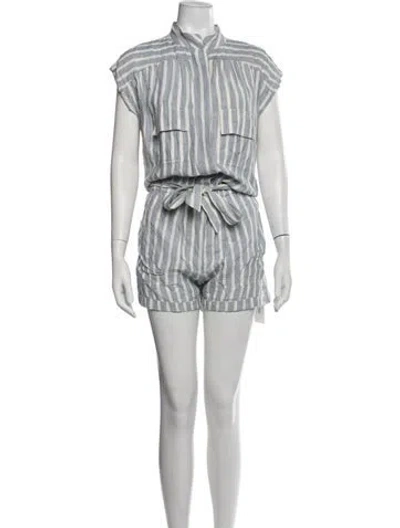 Pre-owned Frame Linen Striped Romper In Blue
