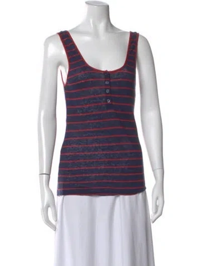 Pre-owned Frame Linen Striped Top In Blue