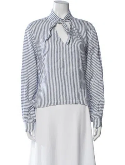 Pre-owned Frame Linen Striped Top In Blue/white