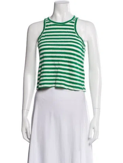 Pre-owned Frame Linen Striped Top In Green