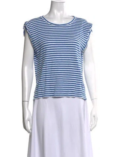 Pre-owned Frame Linen Striped T-shirt In Blue/white