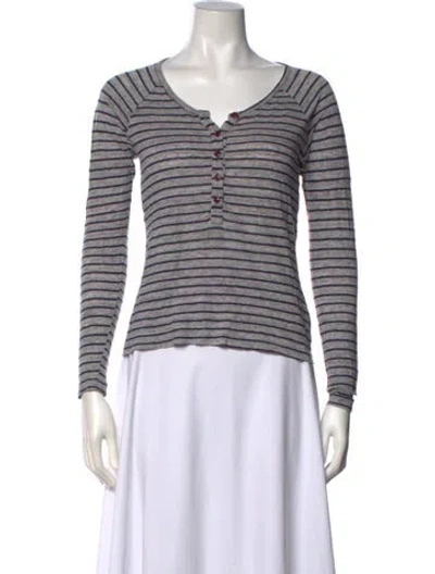 Pre-owned Frame Linen Striped T-shirt In Grey