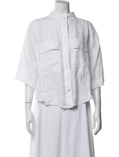Pre-owned Frame Linen Three-quarter Sleeve Button-up Top In White