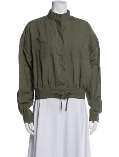 Pre-owned Frame Linen Utility Jacket In Green