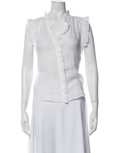 Pre-owned Frame Linen V-neck Blouse In White