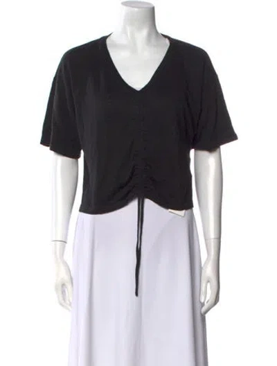 Pre-owned Frame Linen V-neck Crop Top In Black
