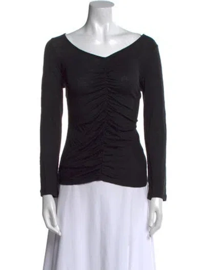 Pre-owned Frame Linen V-neck Top In Black