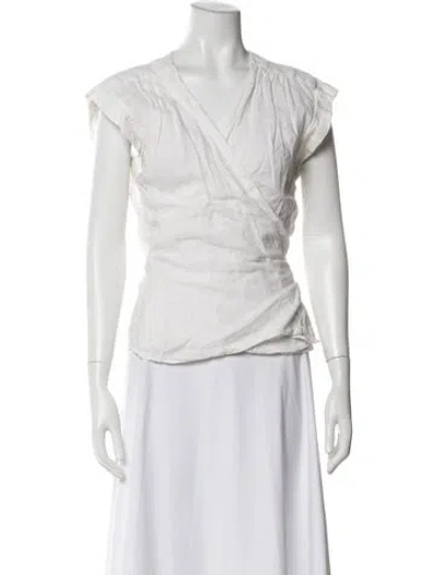 Pre-owned Frame Linen V-neck Top In White