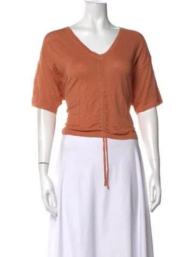 Pre-owned Frame Linen V-neck T-shirt In Brown
